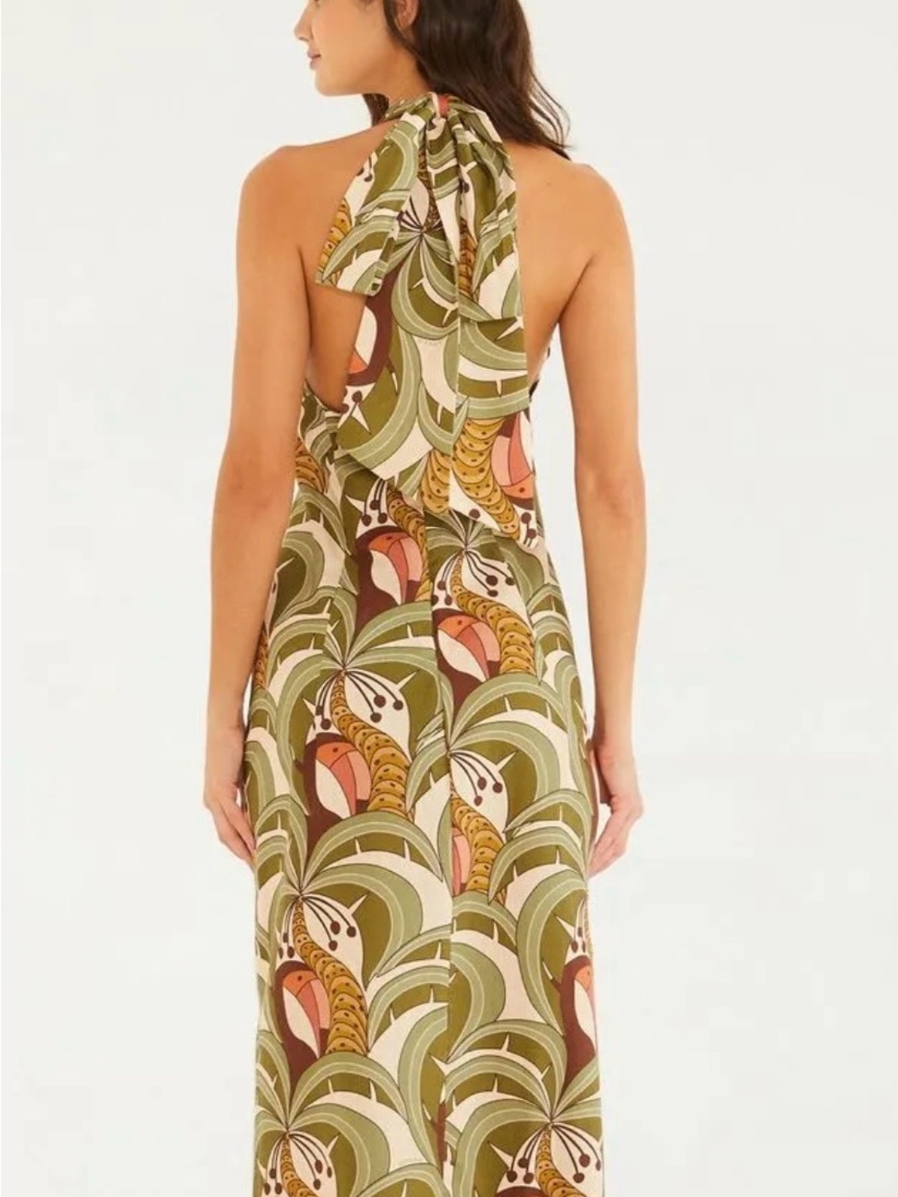 FARM Rio Olive Multi Retro-Print Halter Maxi Dress - Picture 4 of 4